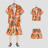 2 Piece Sets Men Beach Fashion M-3XL Baggy Handsome Print Shirts Shorts Hawaiian Holiday Unisex Thin Summer Vintage Clothing Ins