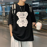 Flock Printing Bear Men's T-shirt Short Sleeve Oversized Brand Male Tops Summer Casual Unisex Tees Korean Clothing