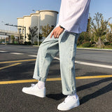 2023 Spring and Autumn Men's Straight Hip Hop Jeans Streetwear Loose Casual Wide Leg Pants Male Brand Trousers Light Blue Black