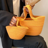 New 2023 Casual Solid Color Woven Bag Women Small Tote Straw Bag Beach Vacation Travel Shopping Shopper Handbag Female Open Bag