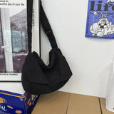 Female Canvas Fabric Hobo Soft Slouchy Shoulder Bag Y2K Student Leisure Medium Size School Book Laptop Pouch Messenger Side Bag