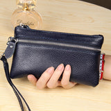 Genuine Leather Women Money Bag Versatile Solid Female Long Card Hold Wallet High Quality Lady Clutch Purse Wristlet Phone Bags