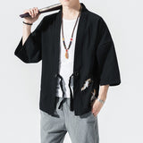 2023 Summer Men's Cotton Blends Linen Open Front Cardigan Embroidery Kimono Jackets