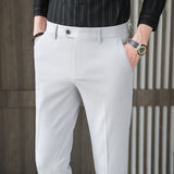 British Style Summer New Ankle Length Suit Pants For Men Clothing 2023 Business Casual Formal Wear Slim Fit Straight Trousers