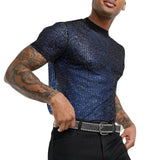 Sexy Men's Sequins T-shirt Top Round Neck Short Sleeve Sequin Transparent Mesh T Shirts Summer Male Club Party Tshirts Camiseta