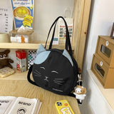 Canvas Prints Cat Satchel Messenger Shoulder Bag Women Reusable Grocery Shopping Bags Portable Tote Bag School Crossbody Bag