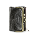 Genuine Leather Wallet Women Small Metal Frame Purse Ladies Hasp and Zipper Coin Pocket Credit Card Holder