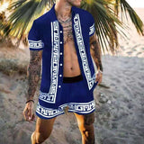 Fashion Hawaiian Print Short Sleeve Shirt Set Men's Beach Coconut Print Shorts Men's Daily Beach Shirt Two-piece S-3XL