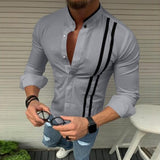 New Men's Shirts Henry brought Slim Striped collar Long Sleeve Flower Print Casual Party Shirt Tops plus-size S-5XL