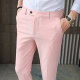 British Style Summer New Ankle Length Suit Pants For Men Clothing 2023 Business Casual Formal Wear Slim Fit Straight Trousers