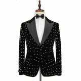 Stunning Beads Men Suits Slim Fit Black Velvet Wedding Tuxedos 2 Piece African Fashion Jacket with Pants Groom Wear 2023