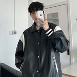 2023 Men's Retro Lapel Collar Motorcycle Pu Leather Baseball Streetwear Jacket Fashion Trend Loose outerwear Black Color Coats