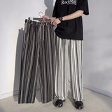 2023 Summer Men's Fashion Trend Ice Silk Fabric Casual Pants Black And White Striped Printing Loose High Quality Trousers