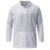 Men Hoodie Solid Color Hooded with Hat Breathable String Long Sleeves Lace Up Pullover Lightweight  Men Tops Men Clothes