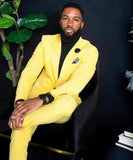 Yellow Suits for Men Slim Fit Single Breasted For Wedding Prom Party Wear 2 Piece Jacket With Pants African Fashion Groom Tuxedo