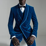 Double Breasted Velvet Suits for Men 3 Piece Slim Fit African Fashion Custom Groom Wedding Tuxedo Prom Wedding Costume 2023