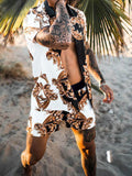 Fashion Hawaiian Print Short Sleeve Shirt Set Men's Beach Coconut Print Shorts Men's Daily Beach Shirt Two-piece S-3XL