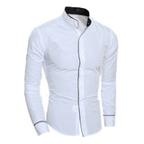 Men Slim Standing Collar Shirt Classic Solid Color Personality Cardigan Business High-end Long-sleeved Shirt