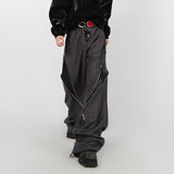 Niche PU Leather Design Zipper Men Pants Vertical Straight Trousers 2023 Contrast Color Winter High Street Male Darkwear