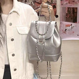 Fashion Silver Womens Backpacks Chains Summer Trend Pu Leather Students Handbag Small Casual All-match Designer Luxury Bag