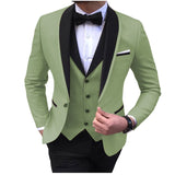 Blue Slit Mens Suits 3 Piece Black Shawl Lapel Casual Tuxedos for Wedding Groomsmen Suits Men (Blazer+Vest+Pant)