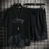 Ilooove 2023 New Men's T-shirt + Shorts Set Summer Breathable Casual T Shirt Running Set Fashion Harajuku Printed Male Sport Suit