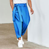 2023 New Men's Fashion Solid Color Pants Drawstring Casual Harem Trouser Chinomen's Loose Wide Leg Pant Trousers S-3XL