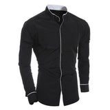 Men Slim Standing Collar Shirt Classic Solid Color Personality Cardigan Business High-end Long-sleeved Shirt