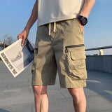 Black/Khaki Fashion Side Pockets Knee Length Shorts For Men Clothing 2023 All Match Comfortable Straight Casual Short Homme 36