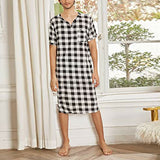 Loose Men's Pajamas Spring Medium Short Sleeve V-neck Plaid Printed Nightdress Cotton Nightgown Casual Pijamas for Men Sleepwear