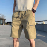 Black/Khaki Fashion Side Pockets Knee Length Shorts For Men Clothing 2023 All Match Comfortable Straight Casual Short Homme 36