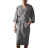 2023 New Men's Bathrobe Muslim Fashion Long Robes Three Quarter Sleeve Pocket Sleepwear with Sash Pajamas Robe Large Size 3XL