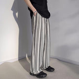 2023 Summer Men's Fashion Trend Ice Silk Fabric Casual Pants Black And White Striped Printing Loose High Quality Trousers