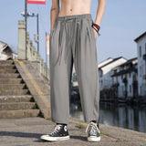 2023 Summer Men's Chinese Style High Street Casual Pants Elastic Waist Loose Sweatpants Black/Grey/Khaki Color Trousers  M-5XL