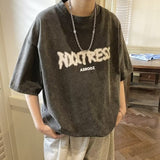 Washed T-shirt Men Hip Hop Oversize Letter Printed Summer Cotton Short Sleeve Tee High Street Harajuku Unisex Couples Top