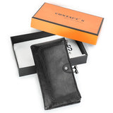 Genuine Leather Wallet Women Long Metal Frame Credit Card Holder Hasp and Zipper Woman Coin Pocket Purse