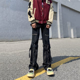 Emo Men's Y2K Clothes Black Streetwear Gothic Wide Leg Denim Cargo Pants Harajuku Baggy Techwear Trousers Ripped Jeans Flared