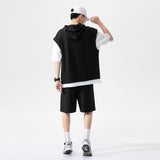 Summer Men's Large Size Sports Suit Breathable Casual Wear Wild High Street Chic Fake Two-piece Casual T-shirt + Simple Shorts