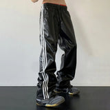 2023 New Men&#39;s Spring Autumn Loose Straight Casual Mopping Sense Wide-leg Sports Pants High Street Style Leather Pants