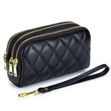 MJ Women Wallets Genuine Leather Fashion Clutch Purse Large Capacity Three-Zipper Long Wallets Money Bag Purses with Wrist Strap