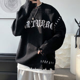 Privathinker High Street Ripped Men's Sweater Loose Fashion Brand Unisex Knitted Pullovers Round Neck Letter Autumn Knitwear