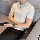 Black/White Summer Thin Ice Silk Short Sleeve T Shirts Men Clothing 2023 Round Collar Slim Fit Casual Basic Tees Homme Plus Size