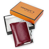 Genuine Leather Wallet Women Small Metal Frame Purse Ladies Hasp and Zipper Coin Pocket Credit Card Holder