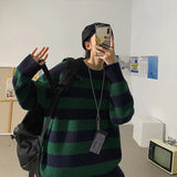 Striped Knitted Sweater Men Women Vintage Tate Langdon Loose Sweaters Harajuku Green Warm Autumn Jumper Pullover Unisex Casual