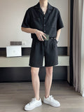 Summer Fashion Suits Men Classic Casual Collar Short Sleeve Shirt + Elastic Waist Shorts Business Casual Two-piece Set