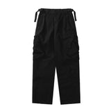 Ilooove American street fashion big pocket overalls trousers loose casual design straight wide leg trousers mens clothing pants