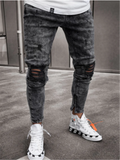 NEW Men Skinny Jeans Biker Destroyed Frayed Fit Denim Ripped Side Stripe Pencil Pants Hip Hop Streetwear Jeans S-3XL