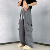 Fashion Pink Cargo Tracksuit Pants Elastic Waist Oversize Men Y2K Side Big Pocket Straight Casual Women Baggy Long Trousers