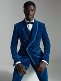 Double Breasted Velvet Suits for Men 3 Piece Slim Fit African Fashion Custom Groom Wedding Tuxedo Prom Wedding Costume 2023