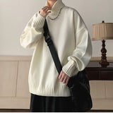 Autumn Winter Fashion Men's Cool Boy Casual Loose Tess Knitted Pullover Turtleneck Sweater Soft Warm Thick